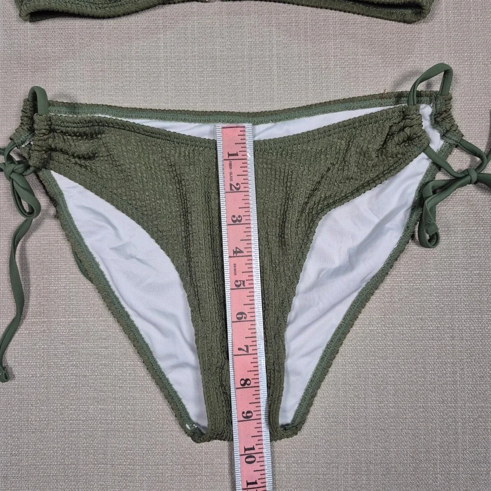 Blooming Jelly Womens Olive Green Smocked Bikini Set Two Piece Swimsuit Size M